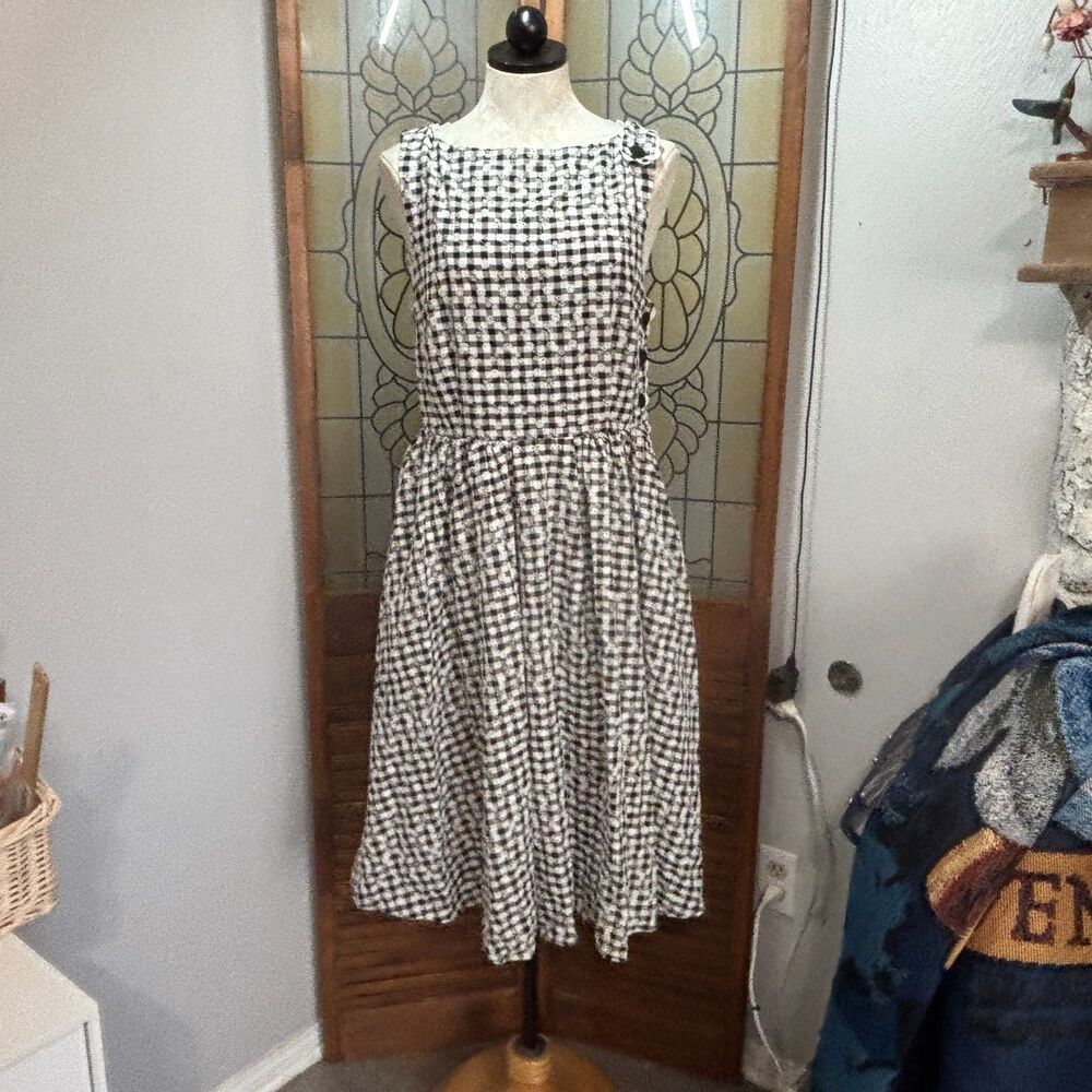 Unique Vintage Black and White Gingham Fit-and-Flare Dress